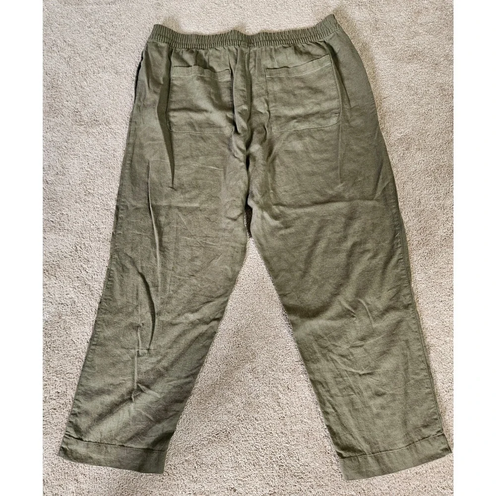 Linen Blend Pants Womens XL Olive Green High Rise Straight Coastal Minimalist - Picture 3 of 7